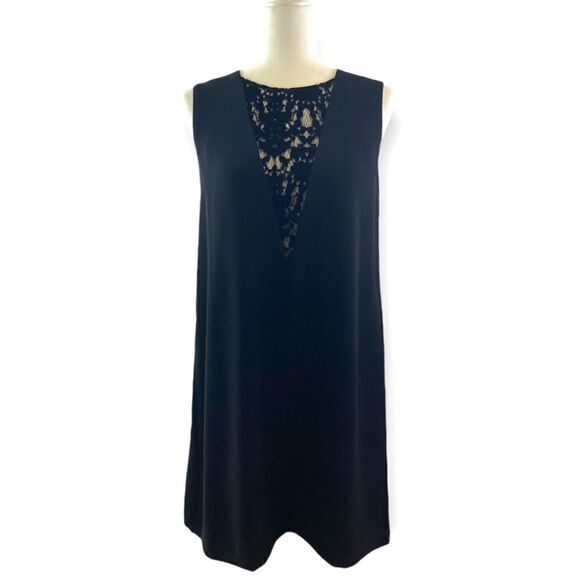 Rd Roth Sleeveless Black Shift Dress With Velvet Lace Insert NWT - Picture 1 of 6